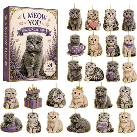 Adventskalender 2026 mit schottischen Faltohrkatzen – 24 flache Acryl-Anhänger mit niedlichen Katzenmotiven – Weihnachtsbaumschmuck und festliches Geschenk für Katzenliebhaber (1/5)