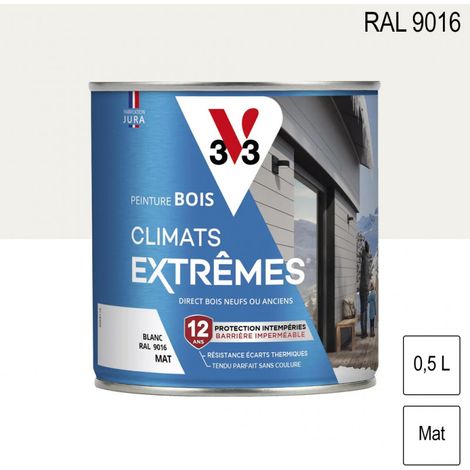 Peinture bois extérieur Climats Extrêmes RAL 9016 Blanc mat 0,5L V33 (1/3)