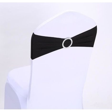 50pcs Noeuds de Chaise Elastique Pas besoin d'être Lié pour Décoration Mariage Anniversaire Réunion Noir (1/2)