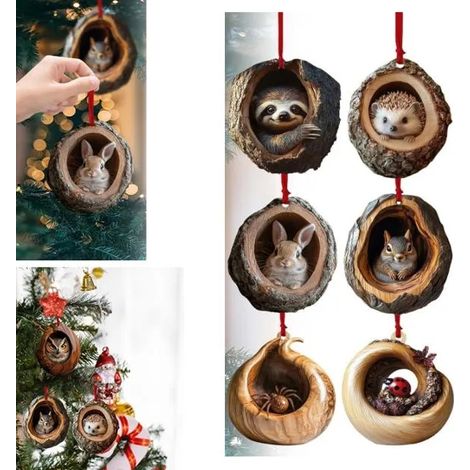 Ornement De Noël en Forme d'animal, Décoration d'animaux De La forêt,Acrylique 2D pour Sapin De Noël,Suspendre Impression d'animaux (1/5)