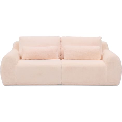 2-Sitzer-Sofa Rosa aus Schaumstoff mit Plüschoptik, USB und Seitentasche (1/5)
