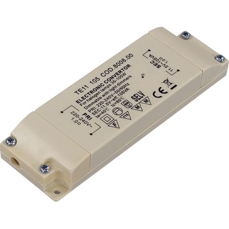 Transmedia Trasformatore alogeno 230/12V/35-105W, protezione da sovraccarico, fusibile di temperatura, non dimmerabile, 123 x 39 x 18 cm slim, LT2-2L (1/4)