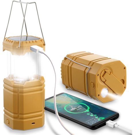 Campinglampe LED Solar Wasserdicht Handkurbel 3000mAh Akku Gelb (1/5)