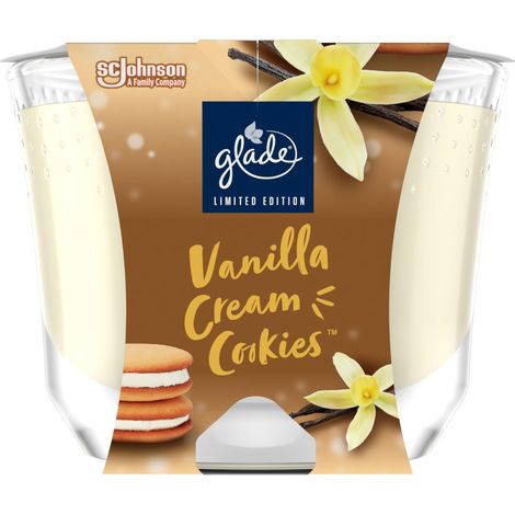 Lot de 4 bougies parfumées longue durée, dans un pot en verre, parfum vanille/crème Cookies, jusqu'à 30 heures de combustion, 4 x 204 g (1/5)