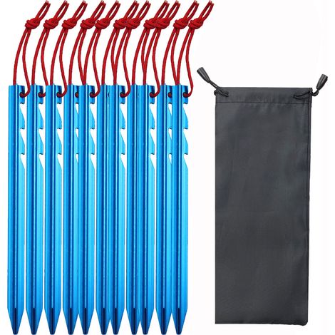 10 pièces piquets de tente piquets de tente en alliage d'aluminium ultralégers et résistants piquets clous avec accessoires de corde réfléchissants - bleu (1/5)