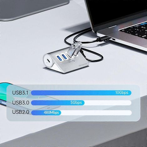 Hub USB 3.2 polyvalent pour une synchronisation et une charge rapides des données, boîtier en aluminium (1/4)
