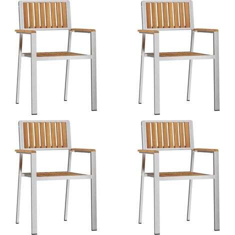 Chaise de jardin 4 lot de 2 Chaises d'extérieur Marron Bois de teck massif (1/5)