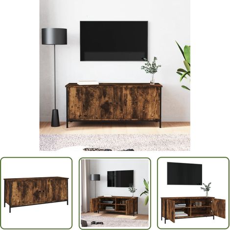 The Living Store TV-Schrank mit Türen Räuchereiche 102x35x45 cm Holzwerkstoff - TV-Schrank - Holzmöbel - Fernsehtisch - Regal - Wohnzimmermöbel (1/5)