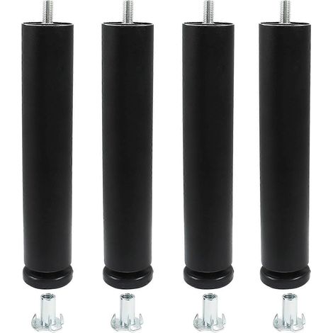 Pieds de meubles en métal (lot de 4), 15 cm, filetage M8, pieds de remplacement réglables en hauteur pour canapés, meubles et chaises, en alliage d'aluminium, noirs. Convient pour canapés, meubles et (1/5)