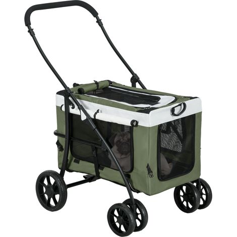 Hundbuggy Haustierbuggy Hundewagen, klappbar, abnehmbarer Korb, 81 x 58 x 97,5 cm, Schwarz+Dunkelgrün+Weiß (1/5)