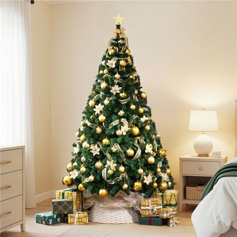 Yaheetech Albero di Natale Artificiale Folto 214 cm con Base Metallo Verde  1050 Rami in PVC Ignifugo Effetto Realistico, Base Pieghevole Salvaspazio, Ideale per Decorazioni Natalizie Casa e Negozio (1/5)