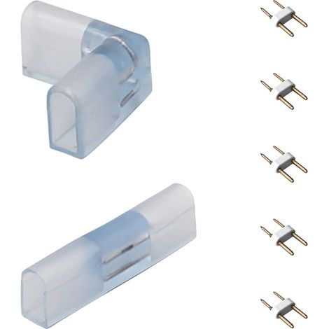 Connecteur pour Bandes Néon LED 230v (SMD 2835), 1 x Connecteur d'angle pour Bande LED, 1 x Connecteur Direct pour Bande LED, 5 x Broches (1/5)