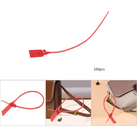 100 Stück wiederverwendbare, selbstverriegelnde Kunststoffverschlüsse für Gepäck, Schuhe, Taschen, Anhänger und Aufkleber (Rot, Gelb) (1/5)