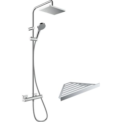 HANSGROHE Vernis Shape 230 Columna de ducha termostática cromada verde + tableta AddStoris