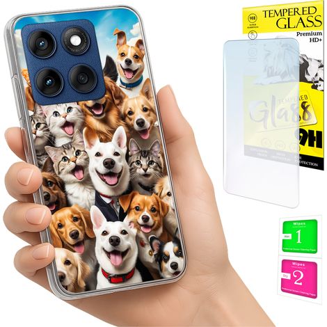 Funda para Motorola Edge 60 Fusion / Edge 60 Photo, parte trasera con diseño de perros y cristal. (1/5)