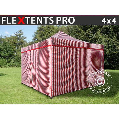 Faltzelt FleXtents PRO 4x4m Gestreift, mit 4 Seitenwänden