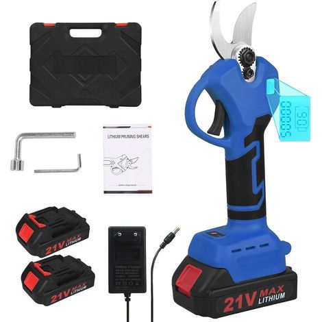 Elektrische Gartenschere, 21V Astschere für Hecken, 35mm Schnittdurchmesser, mit 2 wiederaufladbaren Akkus (blau) (1/5)