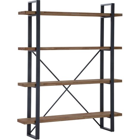 Bibliothèque avec 5 étagères coloris chêne américain / noir - Largeur 150 x Profondeur 35 x Hauteur 180 cm -PEGANE-
