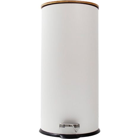 Poubelle Bois à pédale 30L Ovale - Blanc - SILUMEN (1/5)