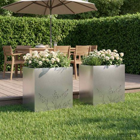 vidaXL Macetero de Jardín 2 uds. Plateado 50 x 30 x 49 cm (1/5)