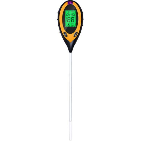 Testeur de pH du sol 4 en 1, testeur d'humidité, de lumière, de pH et de température, kits d'outils de jardinage, batterie incluse, jaune