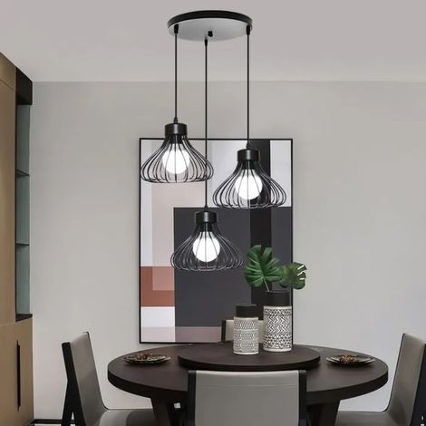 3 Lampes Luminaires Rétro Industrielle Noir Lustre Suspension en Gourde Cage Métal pour Salon Chambre Cafe Bar (1/4)