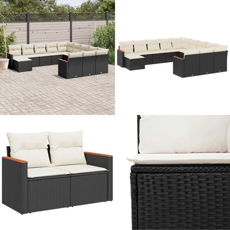 12-tlg. Garten-Sofagarnitur mit Kissen Schwarz Poly Rattan - Gartenmöbel - Esszimmergarnituren - Outdoor-Lounge - Rattanmöbel - Gartensorgsitzgruppe - Home & Living (1/5)