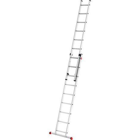 Hailo – Échelle coulissante à main 2 plans 2x9 marches aluminium – Hauteur max 5,15m – Charge max 150kg – Légère et antidérapante