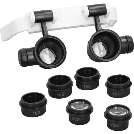 Loupe frontale avec éclairage LED, 4 lentilles interchangeables (10x, 15x, 20x, 25x), loupe de réparation de montres pour l'expertise de bijoux