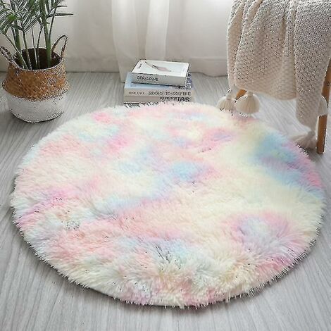 Nordic Rainbow Tapis en peluche teint en cravate Rond Doux Moelleux Rainbow Rug (1/4)
