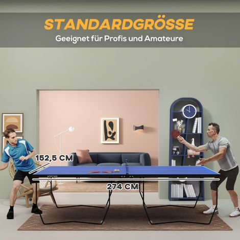 Table de tennis pliable avec 8 roulettes, cadre en acier laqué, plateau MDF bleu, 274 x 152,5 x 76 cm (1/4)