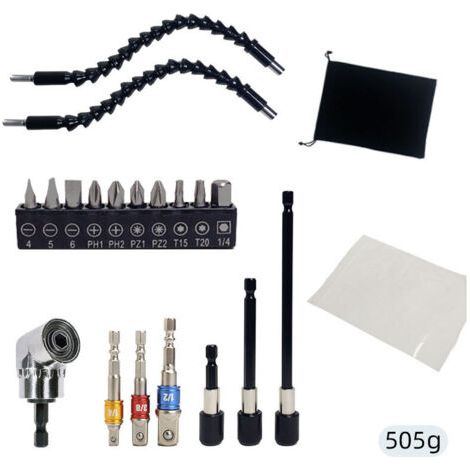 21-teiliges flexibles Bohrer-Verlängerungsset, 105° rechtwinkliger Bohraufsatz mit Sechskantschaft, universelles Steckschlüssel-Adapter-Set für 3 1/4 3/8 1/2 Zoll Bohrer-Set MUMU
