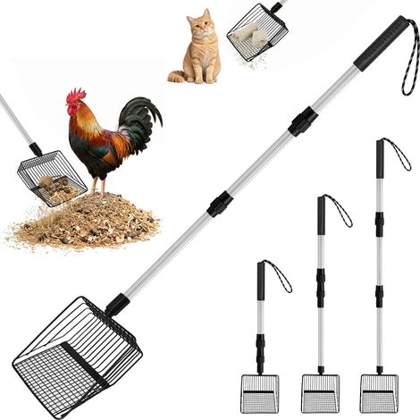 Accessoires de Poulailler 3 en 1,56/80/108cm Pelle à Tamis Réglable (1/5)