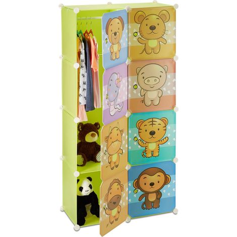 Étagère Rangement Enfants casier modulable Plastique Animaux penderie Armoire Tringle, coloré (1/5)