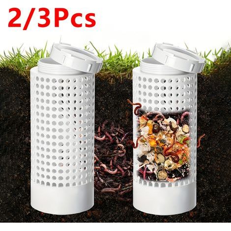 Composteur à vers rond en plastique (2 pièces) avec couvercle, pour jardin et pelouse, avec support ventilé. (1/5)