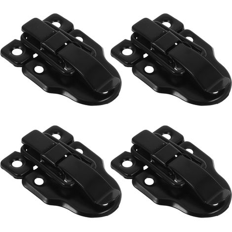 Lot de 4 Loquets à Bascule en Fer Massif Noir, Petit Verrou Décoratif Vintage pour Coffres, Armoires et Boîtes à Outils, Loquet de Coffre Rétro Adaptable pour Usage Quotidien, (1/5)