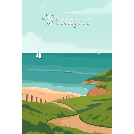 Tableau sur toile illustration Bretagne 45x65 cm - Impression sur Toile Murale Décorative - Image imprimée en HD sur Toile - Toile sur Châssis en Bois FSC - Fabriqué en France (1/5)