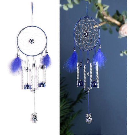 Attrape-rêves en plumes, décoration murale, pendentif pour voiture, attrape-rêves aux yeux bleus (1/4)
