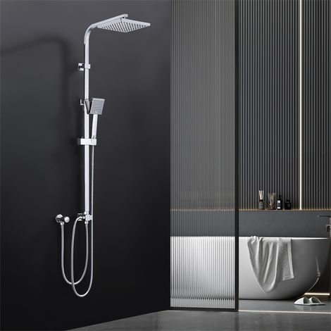 Colonne de Douche sans robinetterie - OHPA - Pas besoin de percer une deuxième fois,Hauteur/Angulaire réglable Ensemble Douche Murale avec,Douchette à main et Pommeau de Douche Carrée 20x20cm (1/5)