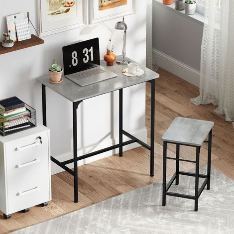 Table haute 2 tabourets gris effet bois design moderne petits espaces (1/5)
