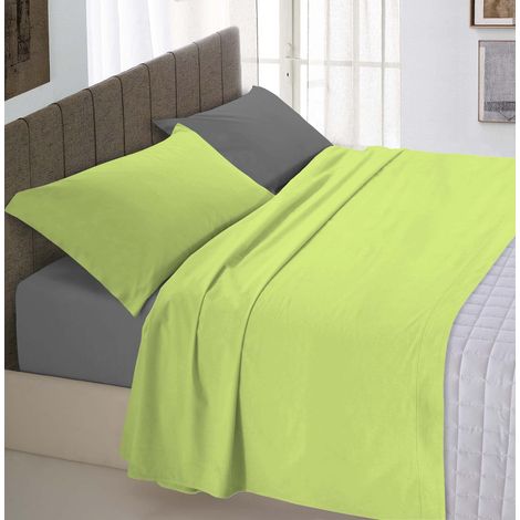 Italian Bed Linen Completo Letto Natural Color, 100% Cotone, Verde Acido/Fumo, Matrimoniale (1/5)