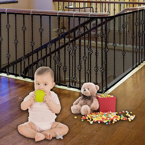 Garde-corps d'escalier bébé – Filet de sécurité balcon – Barrière anti-chute 3m x 0,8m – Protection rampe pour enfant, petit animal, jouets – Intérieur & Extérieur (Noir) (1/5)