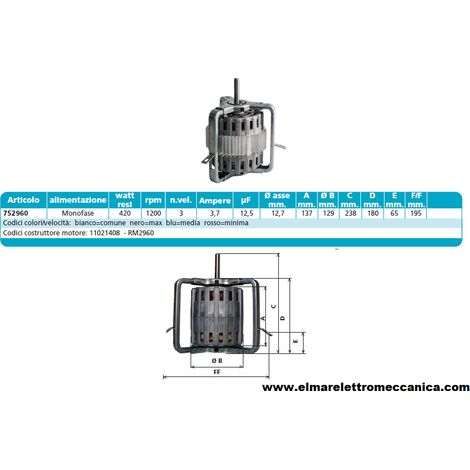 752960 420 W 3 Velocità Motore Elettrico Monofase Ventilatore Centrifugo
