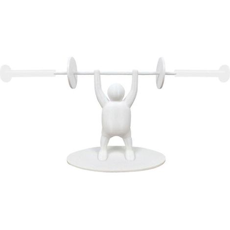 Toilettenpapierhalter in Form eines weißen Gewichthebers (kleine Figur) + weiße Hantel (1/5)