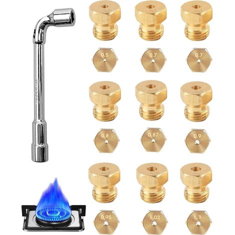 9 Gicleurs Gaz Butane Universel Injecteur Bouteille Ville Bruleur Cuisinière Propane GPL Kit Conversion Accessoires G30 G31 Détachées Remplacement Métal Durable Outil Clé Incluse (1/5)