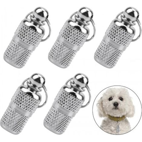 Lot de 5 Tube D'étiquette D'identification de Chat, Tube d'étiquette Porte-Adresse, Pendentifs D'adresse Personnalisés pour Chiens et Chats, pour Chien, Chat, Animaux de Compagnie (1/4)