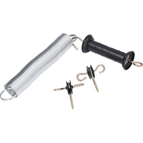 Kit de Porte de Clôture électrique, Ensemble de Poignée de Clôture électrique PP Fer 5 Mètres Accessoire de Porte à Ressort Animal avec Poignée Clou Isolé pour Bétail（2 pcs）