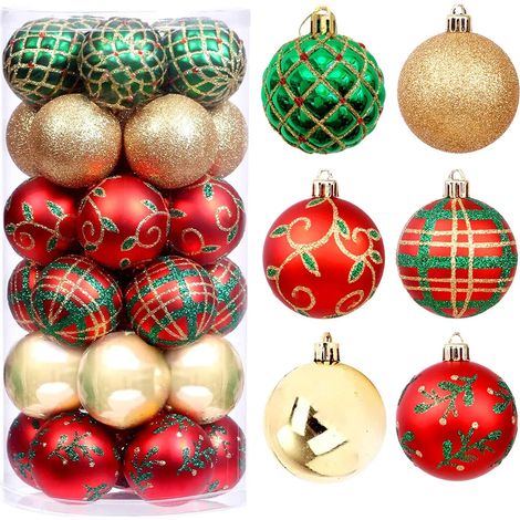 30 boules de Noël, ornements, 6,1 cm, petites boules en plastique incassables, décorations à suspendre pour sapin de Noël, couronnes de fêtes, décorations de sapin (1/5)