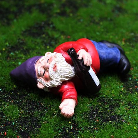Décorations de jardin de Noël - Statues de jardin extérieures - Décoration de jardin - Artisanat en résine - Nain ivre allongé - Statue de gnome créative - Ornements extérieurs en résine (1/5)