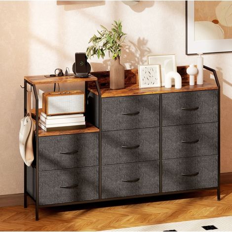 Commode 8 tiroirs tissu avec prise intégrée OKMYHOME (1/4)